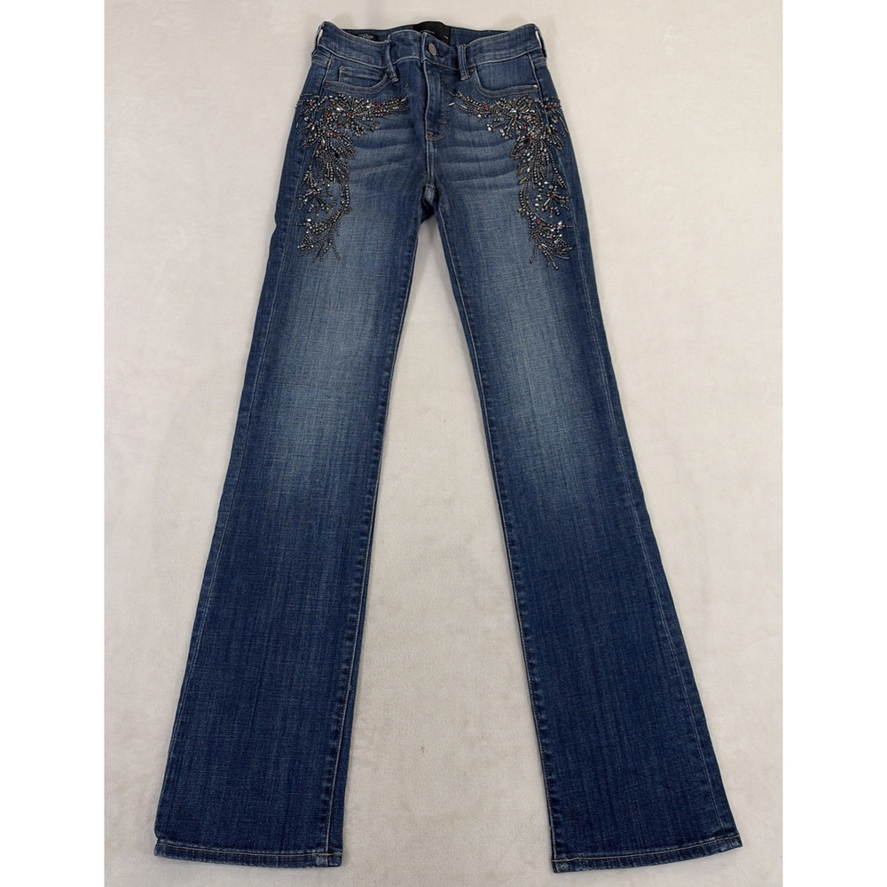 White House Black Market High-Rise Slim Boot Beaded Embroidered Jeans Size 00